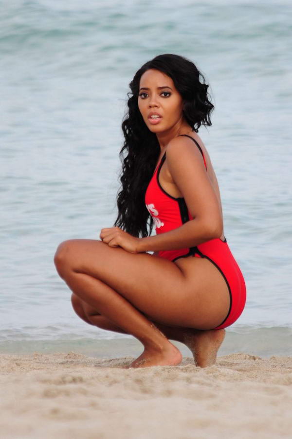 Angela Simmons in a Red Swimsuit at Miami Beach